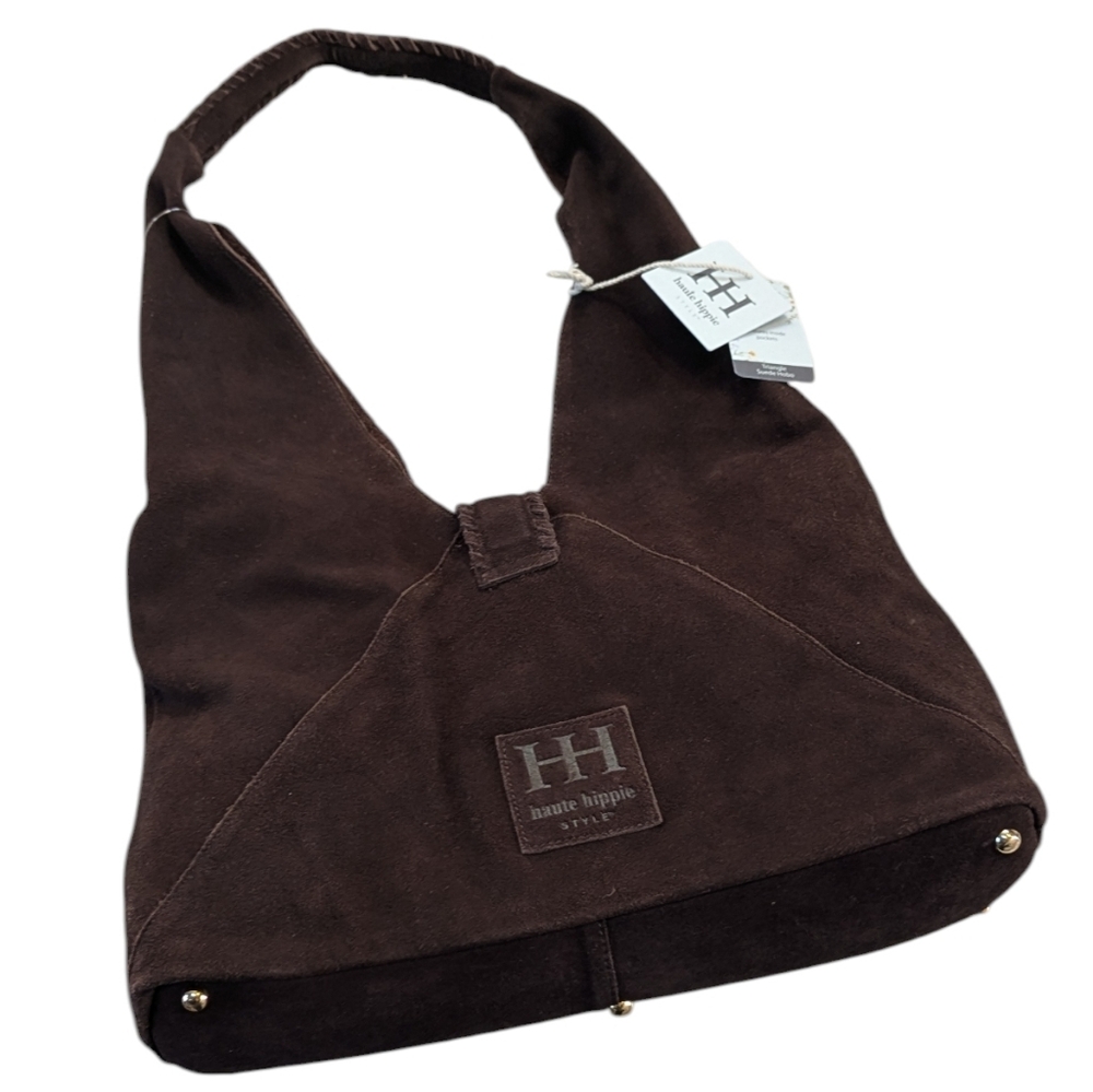 Deep Brown Suede Triangle Hobo Bag. NWT. Haute Hippie